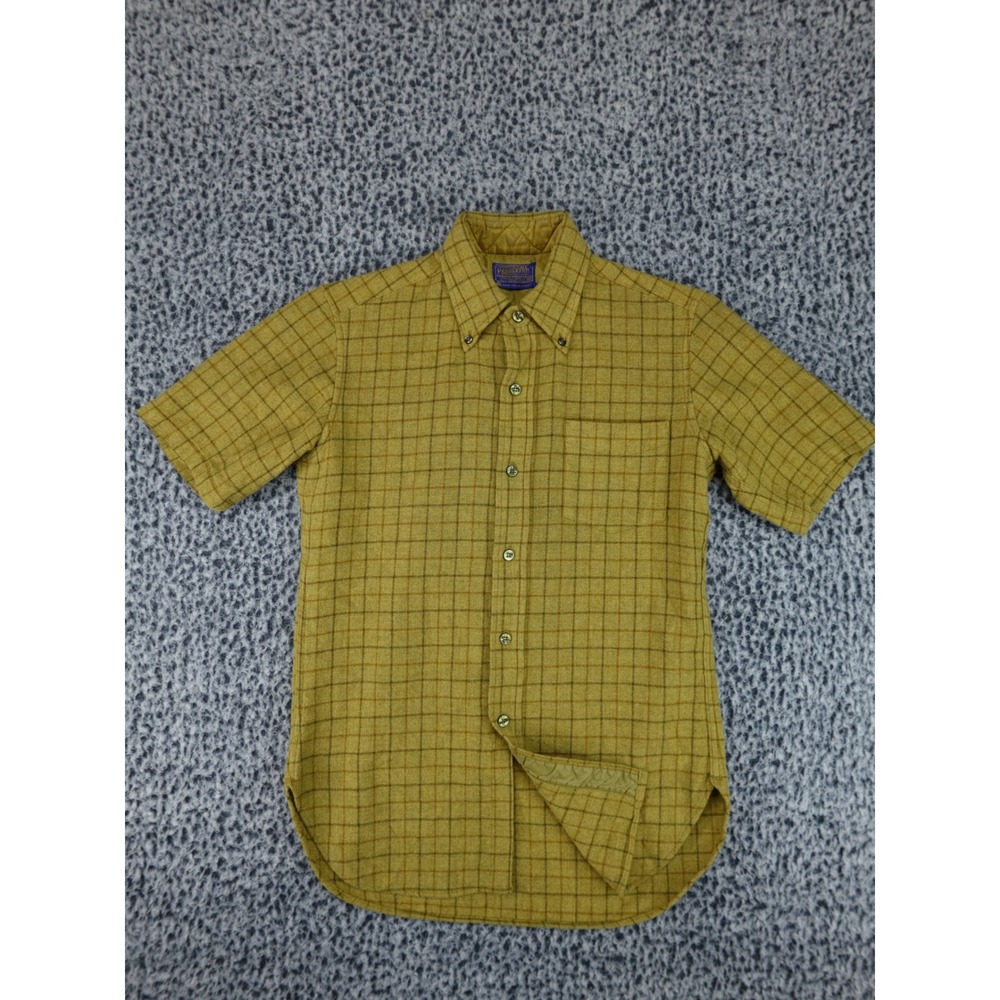 Pendleton Short Sleeve Button Down Shirt Mens Medium Mustard Yellow Plaid Wool
